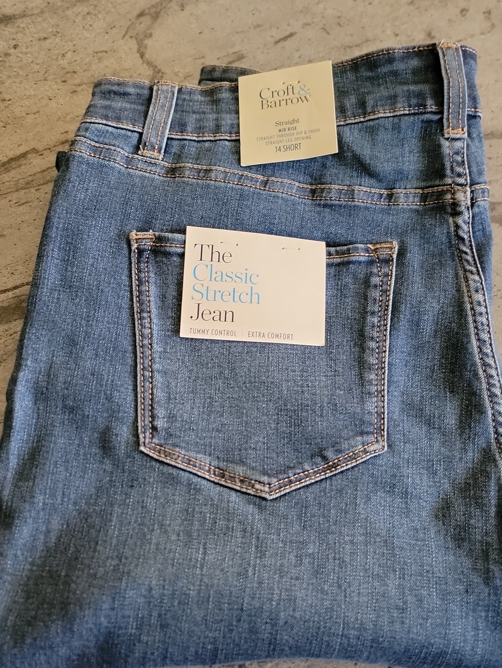 CROFT&BARROW The Classic Stretch Jean Tummy Control Blue Size 14Short NWT